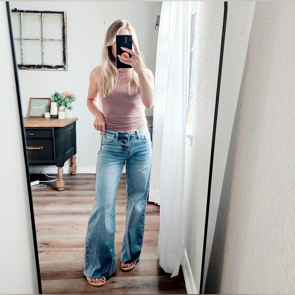 RISEN HR Tummy Control Light Wash Wide Leg Palazzo Denim Jeans Various NEW - Picture 10 of 12